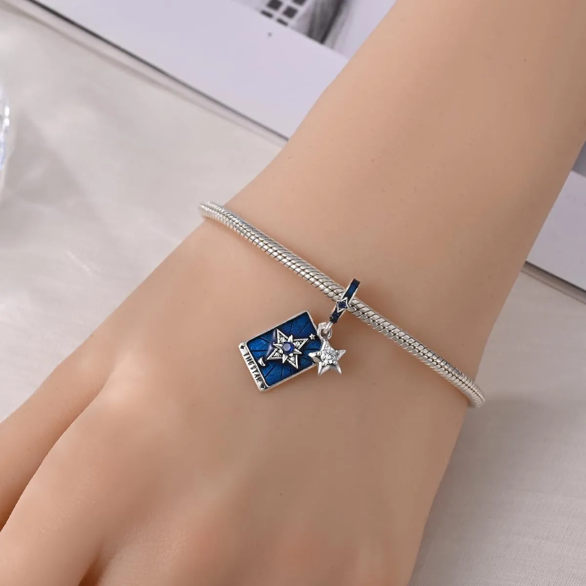 LNQOBU 925 Sterling Silver Charms for Bracelets & Necklaces 5A Cubic Zirconia Tarot Cards Dangle Pendant,Charms Beads Gift for Women Jewelry