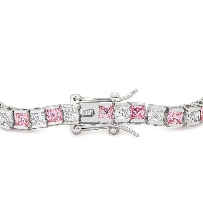 LOVCIA Elegant Princess Cut Cubic Zirconia Rhodium Bracelet