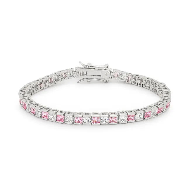 LOVCIA Elegant Princess Cut Cubic Zirconia Rhodium Bracelet