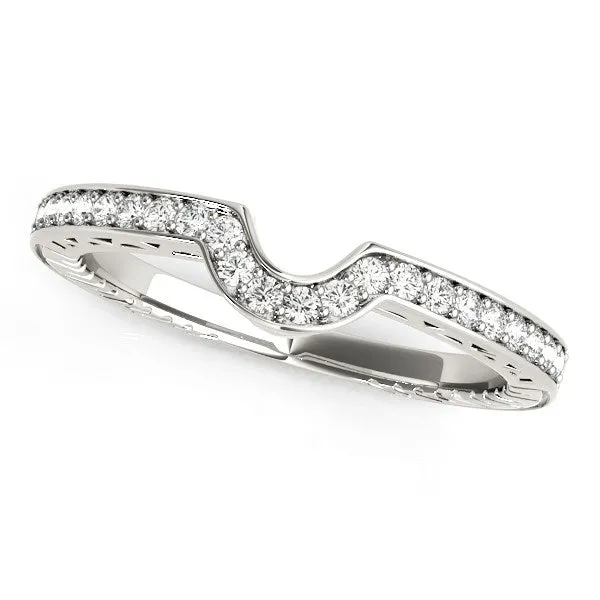 LOVCIA Luxury Elegant 14k White Gold Curved Diamond Wedding Band (1/8 cttw)