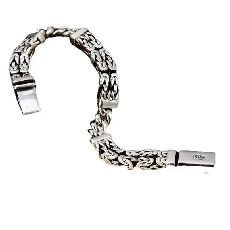 LOVCIA Vintage Style Handmade Double Woven Sterling Silver Men's Bracelet Chain