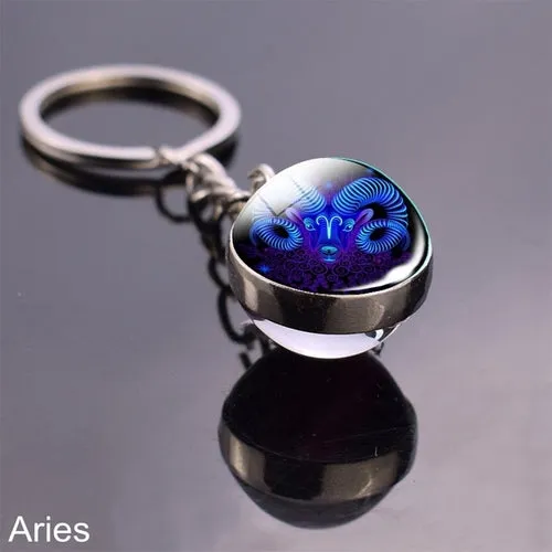 Luminous Keychain Glow In The Dark 12 Zodiac Sign Sphere Ball Crystal