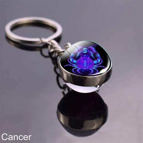 Luminous Keychain Glow In The Dark 12 Zodiac Sign Sphere Ball Crystal