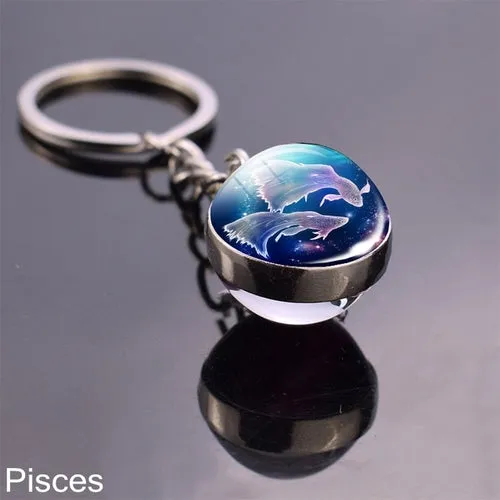 Luminous Keychain Glow In The Dark 12 Zodiac Sign Sphere Ball Crystal