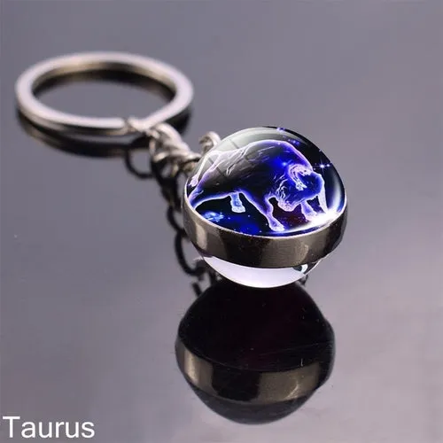 Luminous Keychain Glow In The Dark 12 Zodiac Sign Sphere Ball Crystal