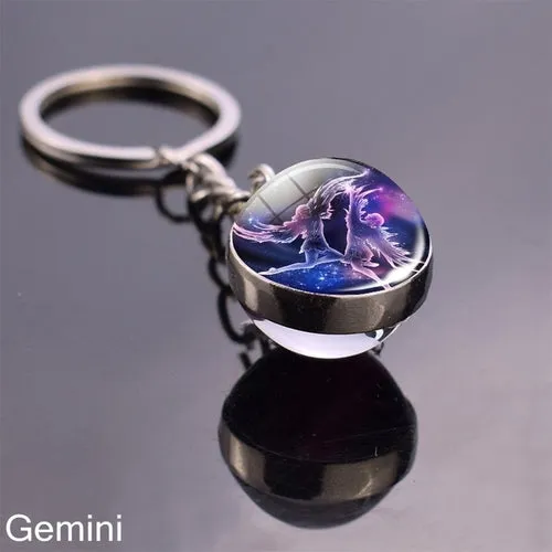 Luminous Keychain Glow In The Dark 12 Zodiac Sign Sphere Ball Crystal