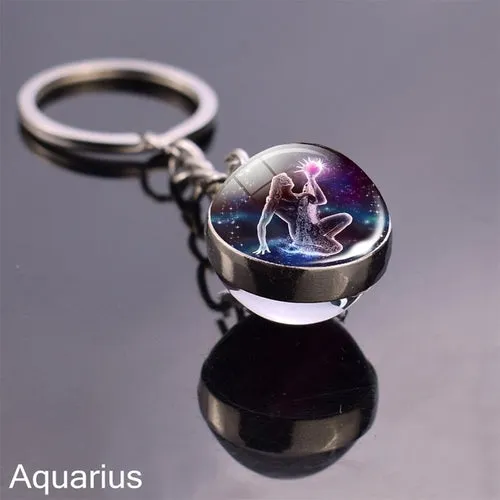 Luminous Keychain Glow In The Dark 12 Zodiac Sign Sphere Ball Crystal