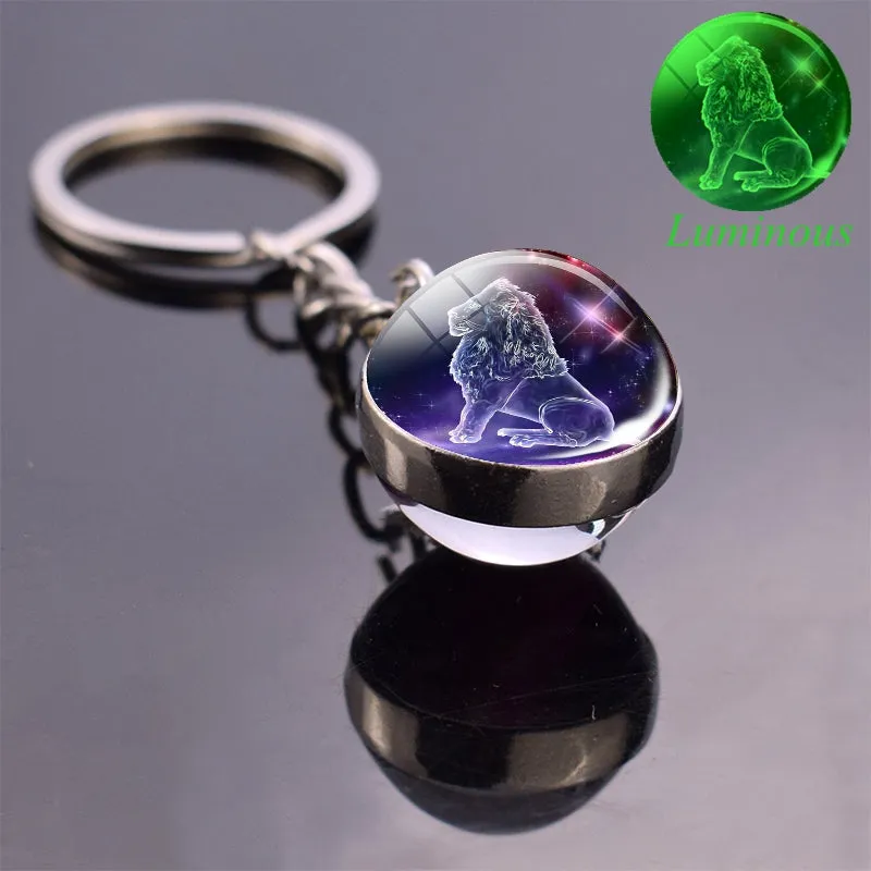 Luminous Keychain Glow In The Dark 12 Zodiac Sign Sphere Ball Crystal