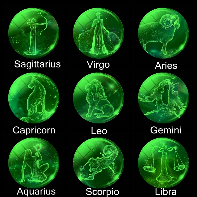 Luminous Keychain Glow In The Dark 12 Zodiac Sign Sphere Ball Crystal