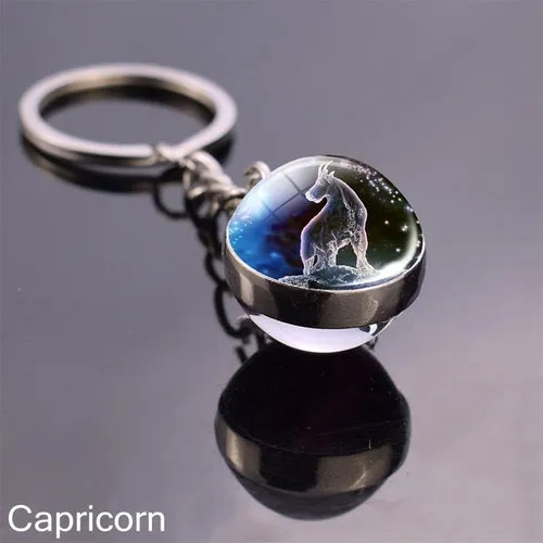 Luminous Keychain Glow In The Dark 12 Zodiac Sign Sphere Ball Crystal