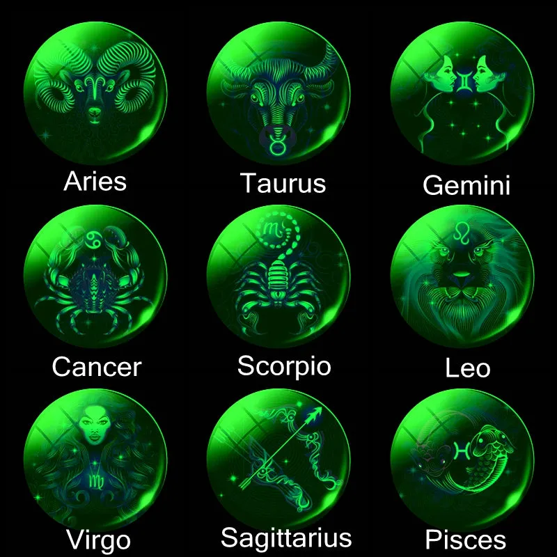 Luminous Keychain Glow In The Dark 12 Zodiac Sign Sphere Ball Crystal