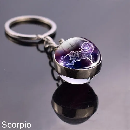 Luminous Keychain Glow In The Dark 12 Zodiac Sign Sphere Ball Crystal