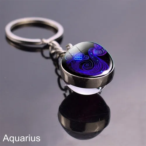 Luminous Keychain Glow In The Dark 12 Zodiac Sign Sphere Ball Crystal