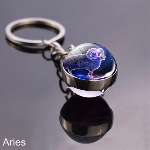 Luminous Keychain Glow In The Dark 12 Zodiac Sign Sphere Ball Crystal