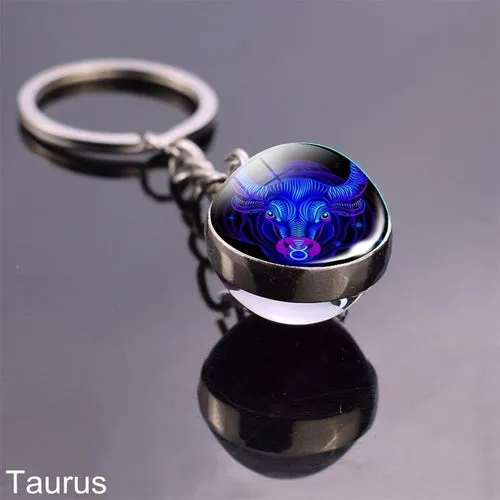 Luminous Keychain Glow In The Dark 12 Zodiac Sign Sphere Ball Crystal