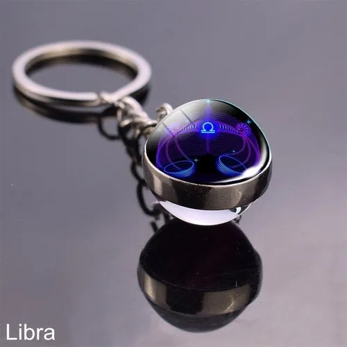 Luminous Keychain Glow In The Dark 12 Zodiac Sign Sphere Ball Crystal