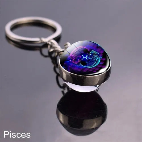 Luminous Keychain Glow In The Dark 12 Zodiac Sign Sphere Ball Crystal