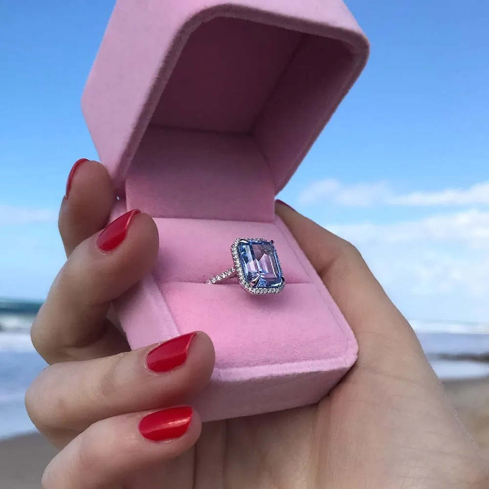 Luxury AAA Sky Blue CZ Stone Bridal Rings