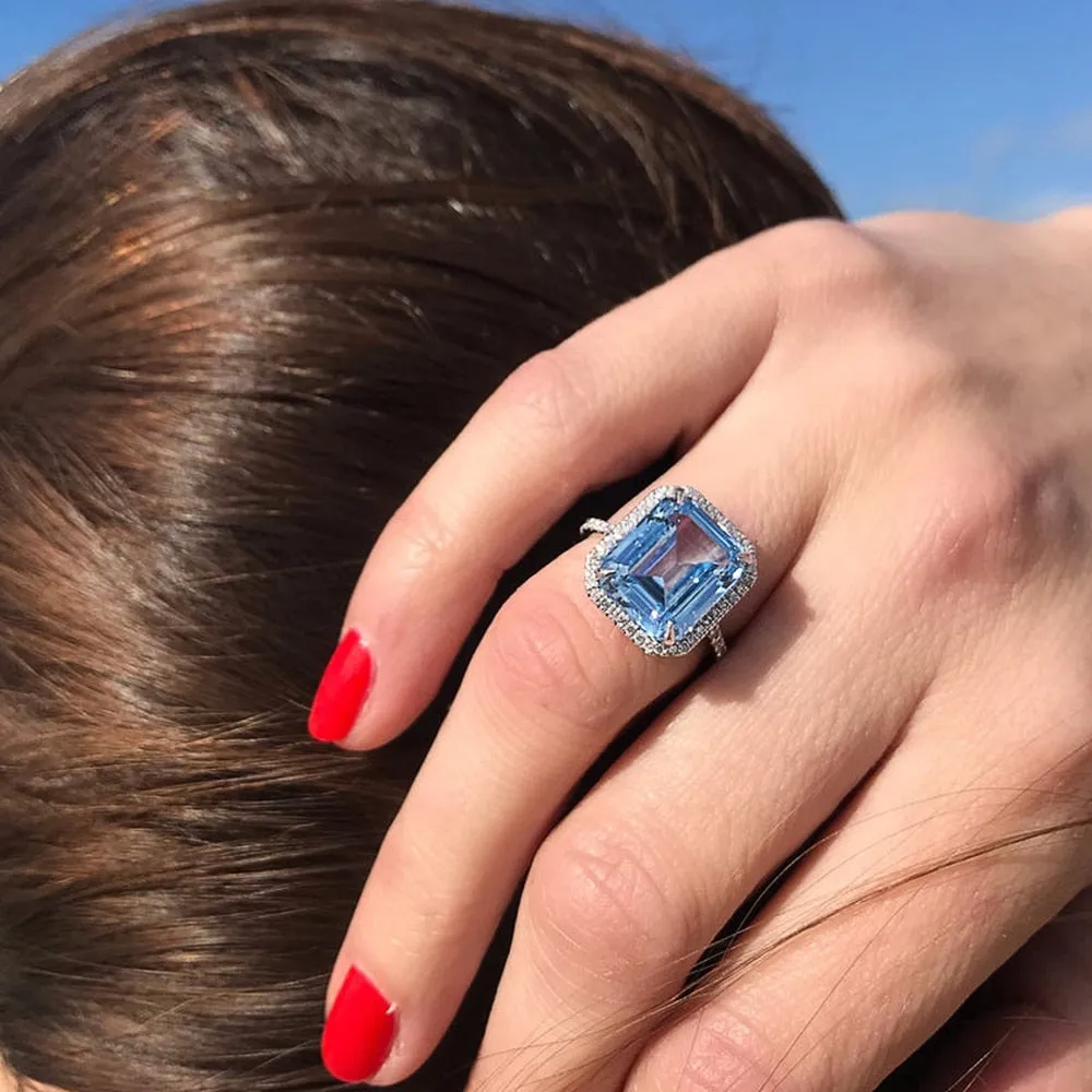 Luxury AAA Sky Blue CZ Stone Bridal Rings