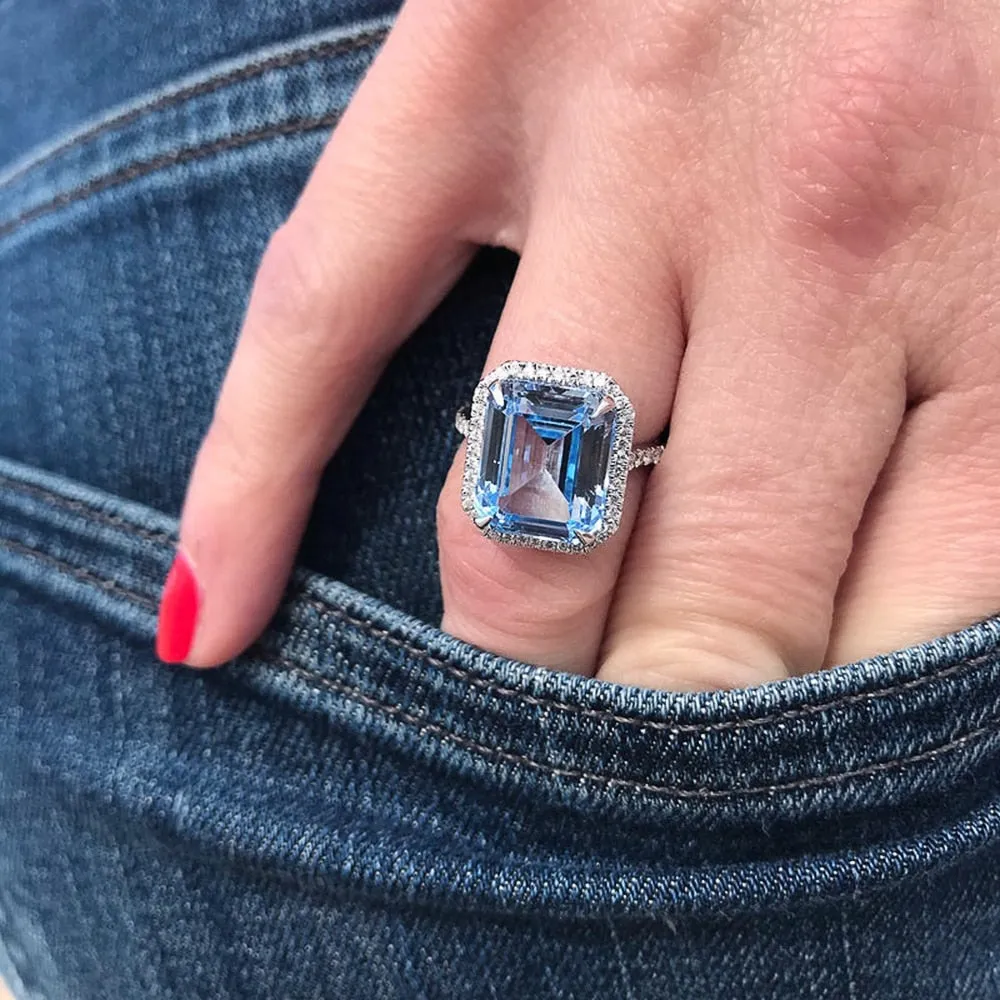 Luxury AAA Sky Blue CZ Stone Bridal Rings
