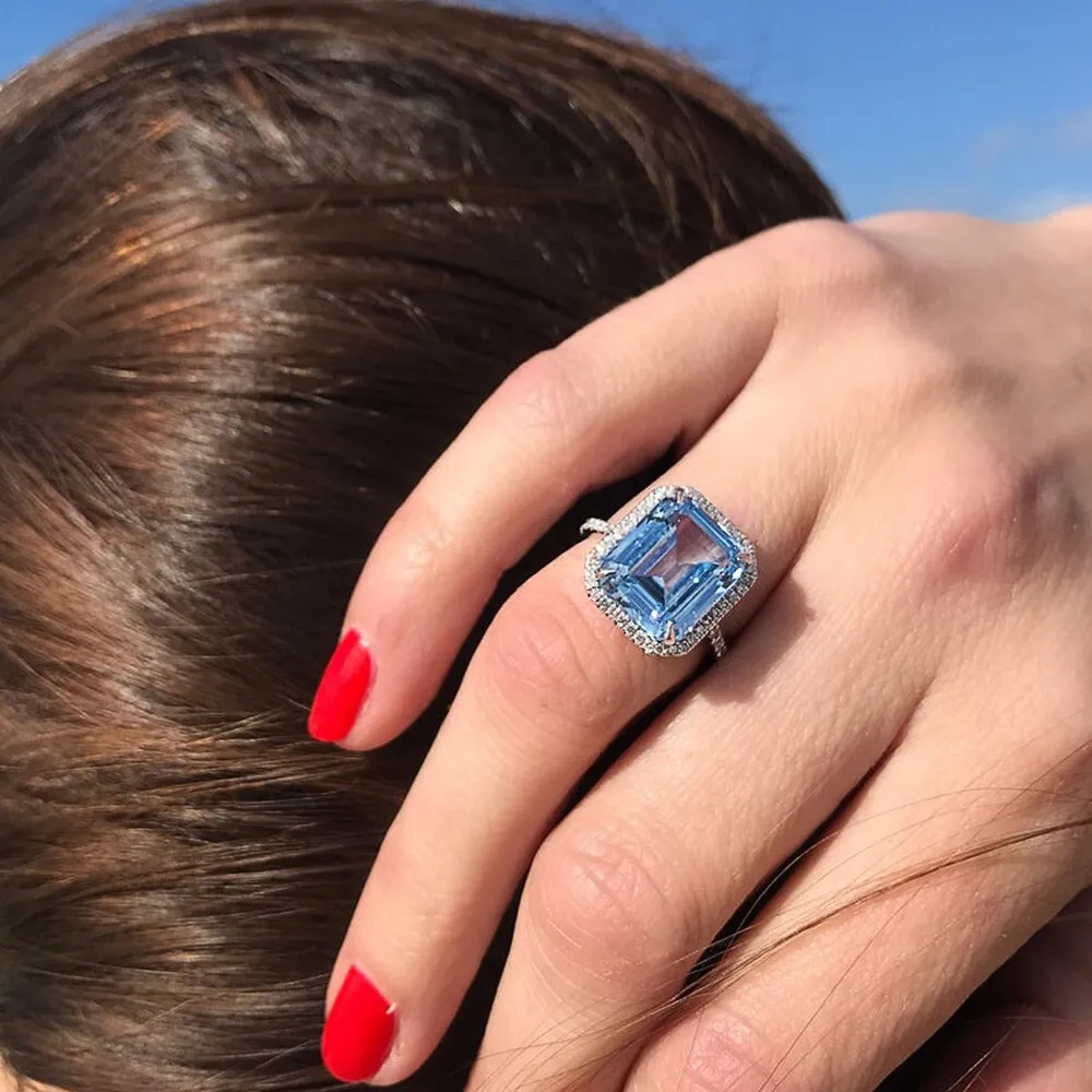 Luxury AAA Sky Blue CZ Stone Bridal Rings