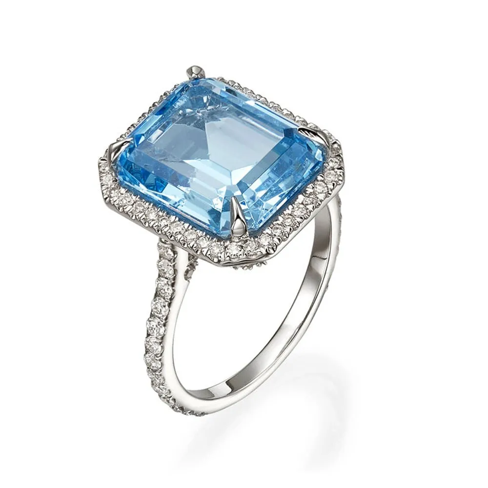 Luxury AAA Sky Blue CZ Stone Bridal Rings