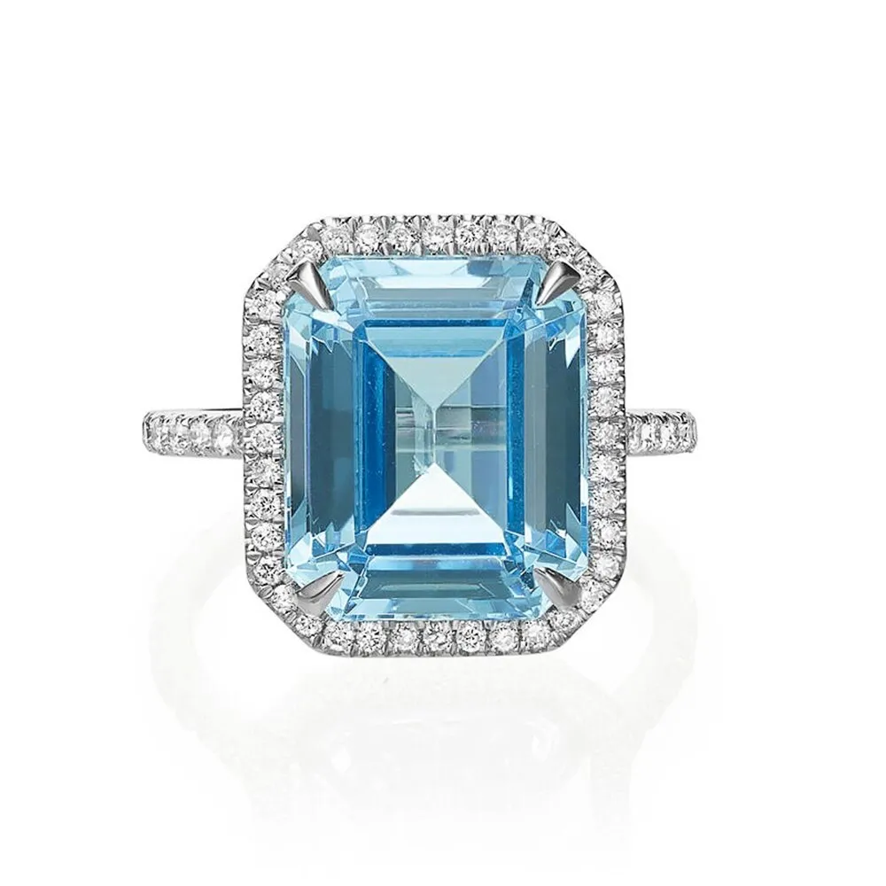 Luxury AAA Sky Blue CZ Stone Bridal Rings