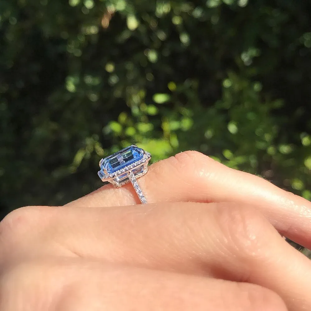 Luxury AAA Sky Blue CZ Stone Bridal Rings