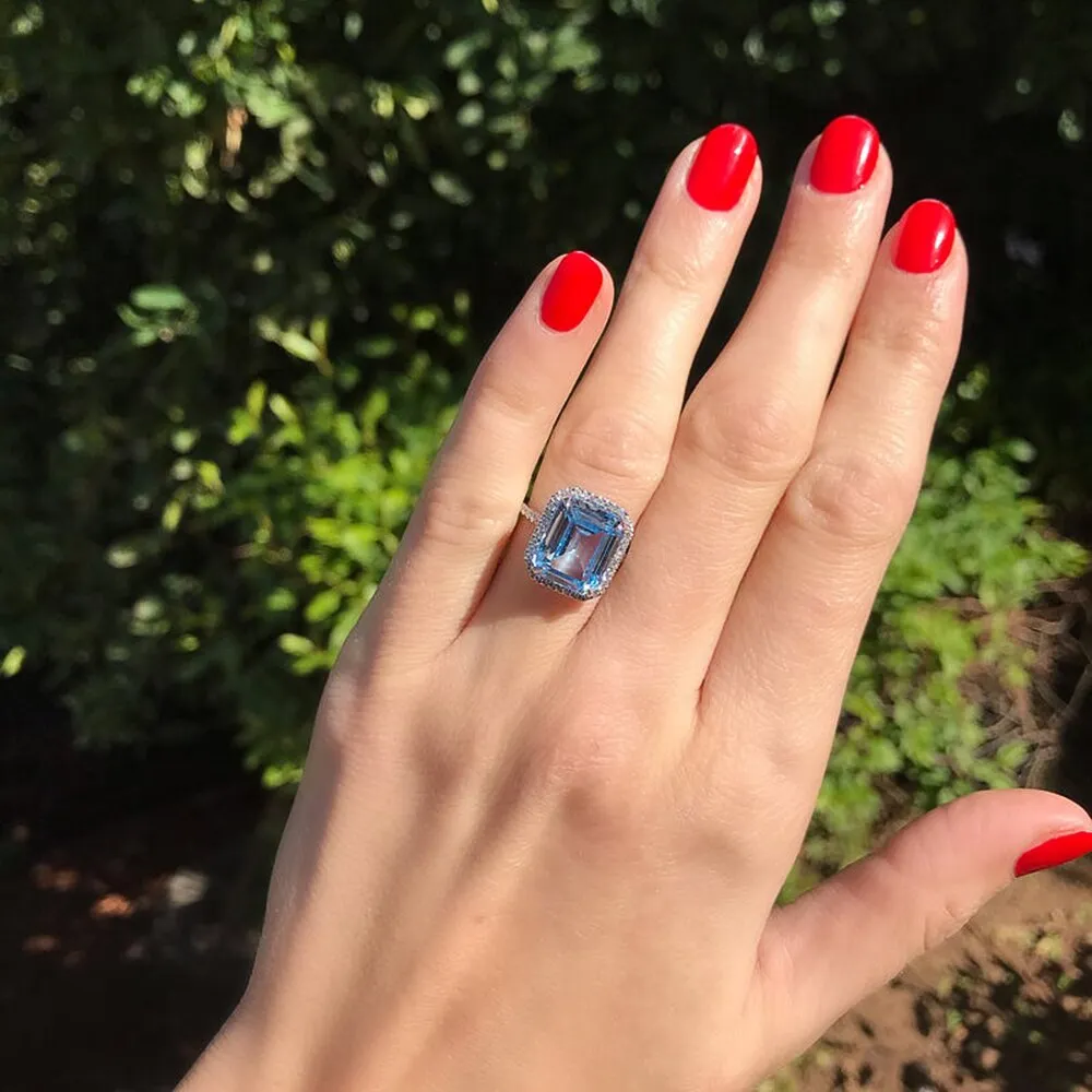 Luxury AAA Sky Blue CZ Stone Bridal Rings