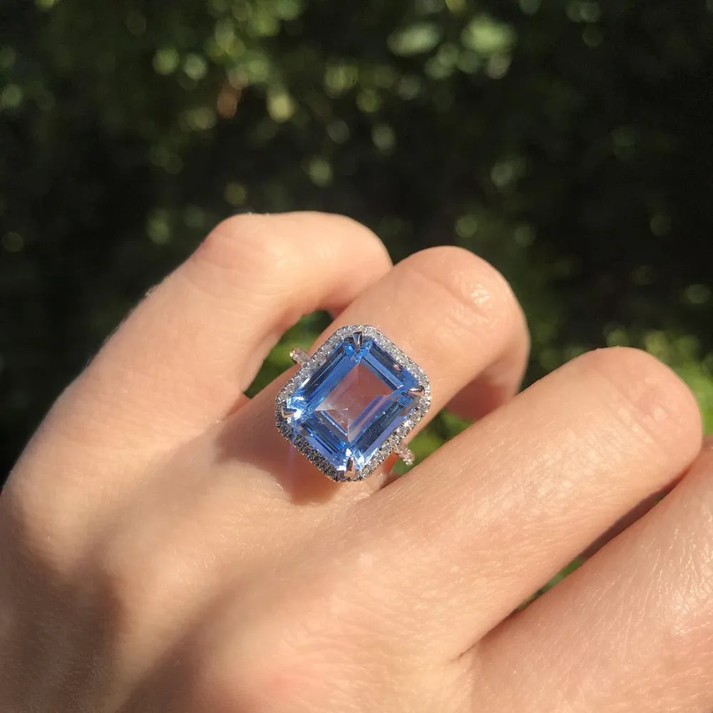 Luxury AAA Sky Blue CZ Stone Bridal Rings