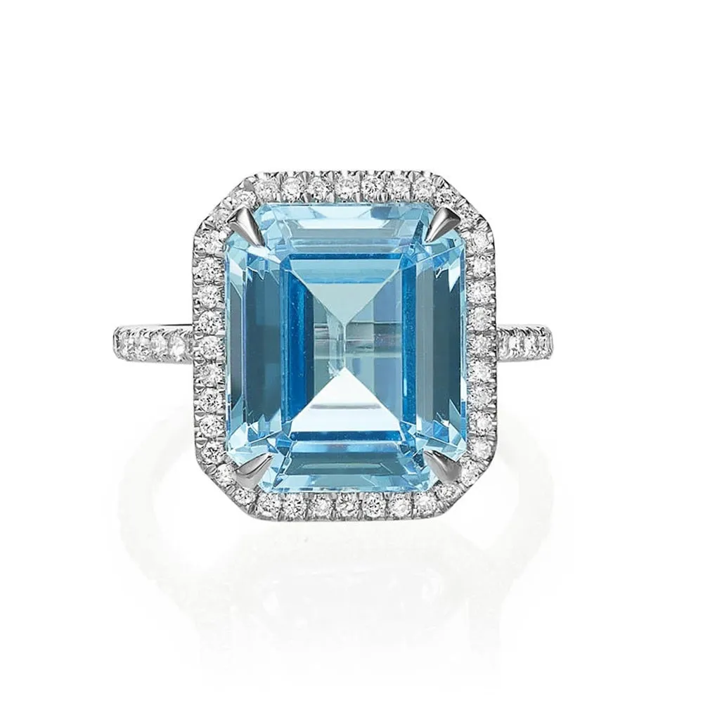 Luxury AAA Sky Blue CZ Stone Bridal Rings