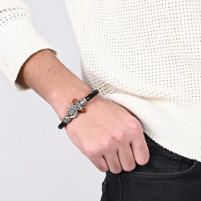 Mahadev Engraved Silver Bracelet