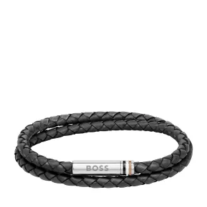 Mens BOSS Black Ares Double Braid Bracelet