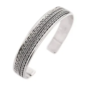 Men's Iconic Braided Sterling Silver Bangle | Handmade Silver Bracelet for Men