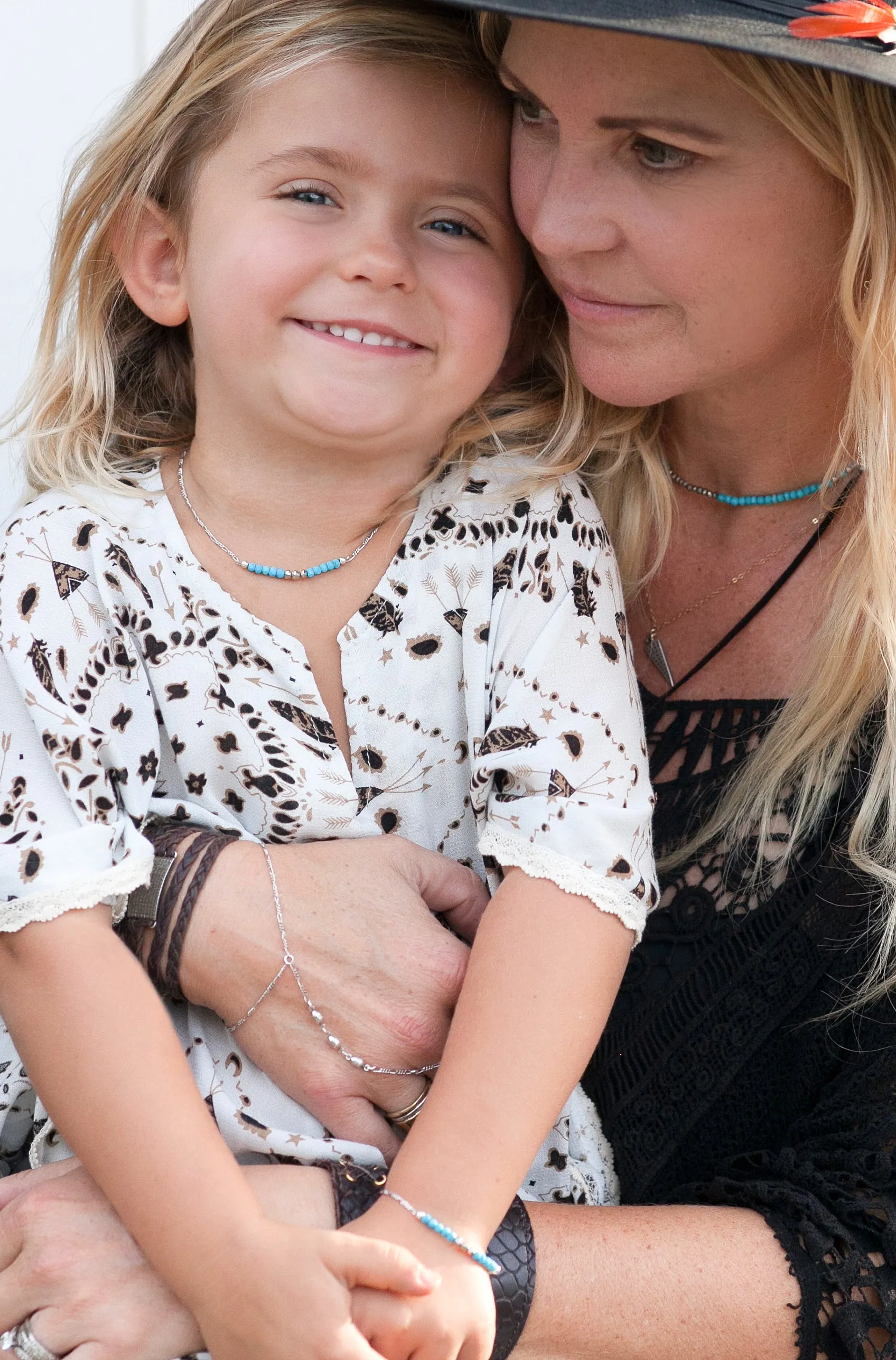 Mermaid Gemstone Necklace Mommy & Me Set in Gold w/Turquoise