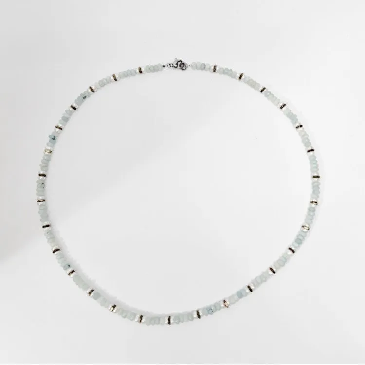 Mini Beaded Necklace with Pearls and Aquamarine Jasper