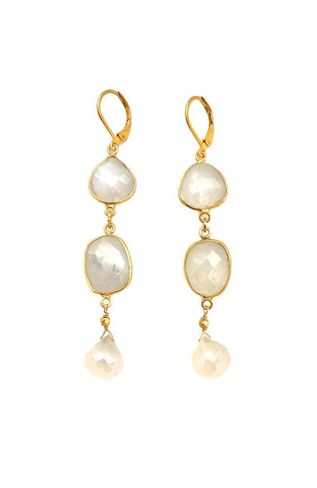 Moonstone 3 Gem Drop Earring