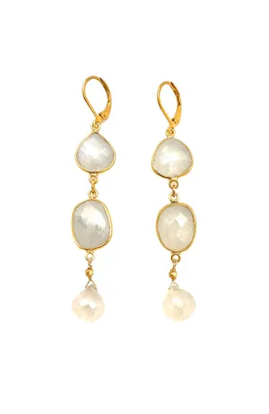 Moonstone 3 Gem Drop Earring
