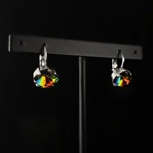 Multi Colored Cushion Cut Crystal Earrings with Antique Silver Finish and Lever-back Closure, Vibrant- Sorrelli
