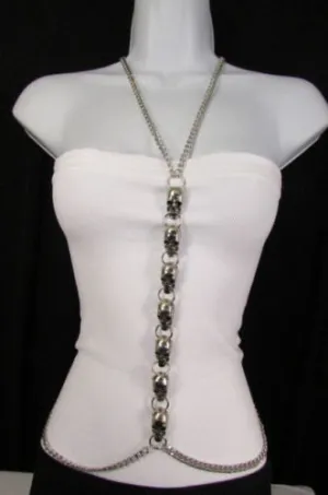 Multi Skull Charm Gothic Style Metal Body Chain