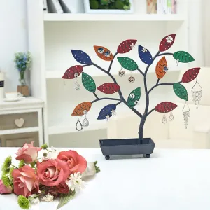 Multicolored Jewelry Tree, Earring Necklace Holder with Ring Dish Tray