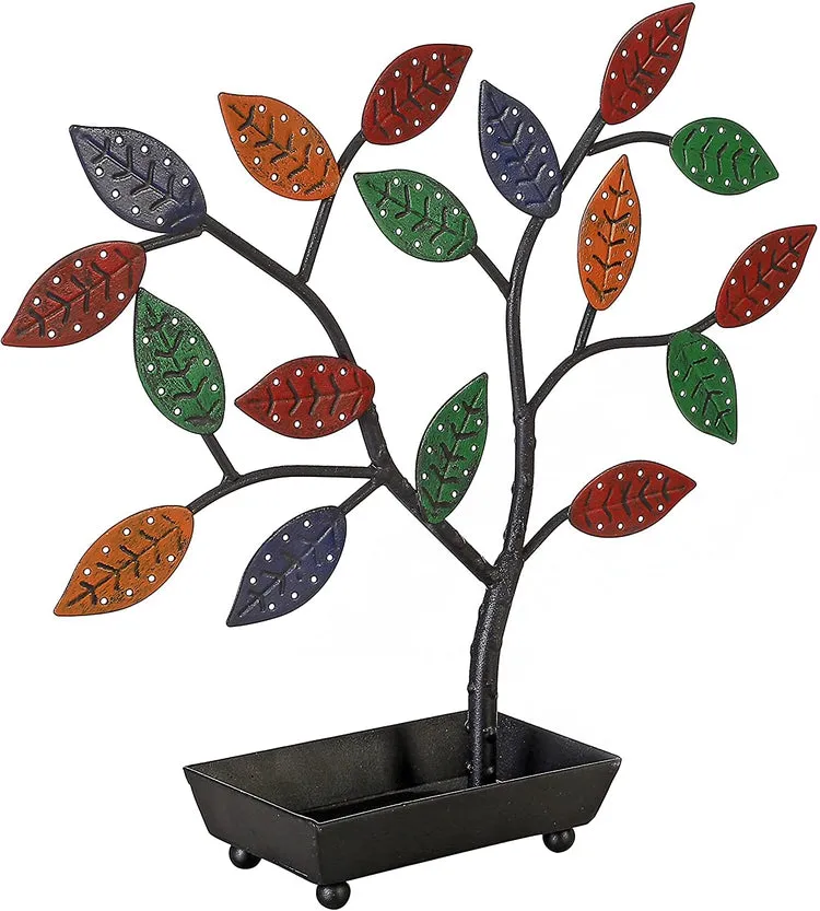 Multicolored Jewelry Tree, Earring Necklace Holder with Ring Dish Tray