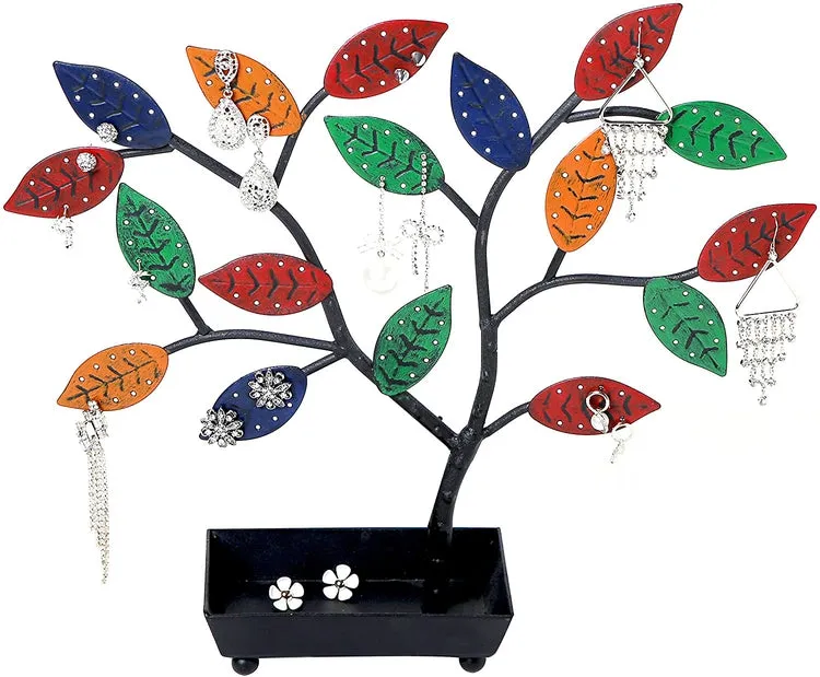 Multicolored Jewelry Tree, Earring Necklace Holder with Ring Dish Tray