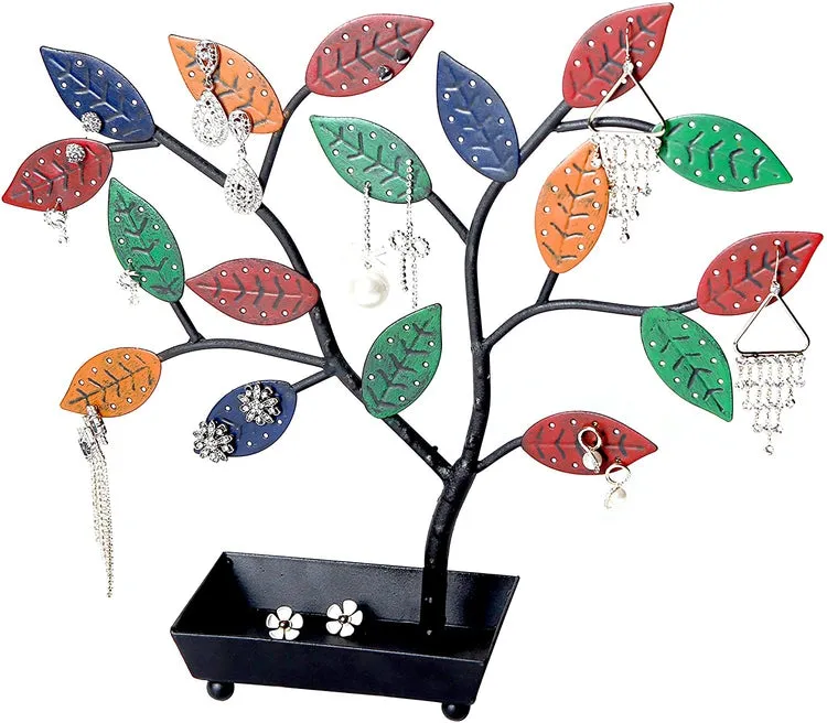 Multicolored Jewelry Tree, Earring Necklace Holder with Ring Dish Tray
