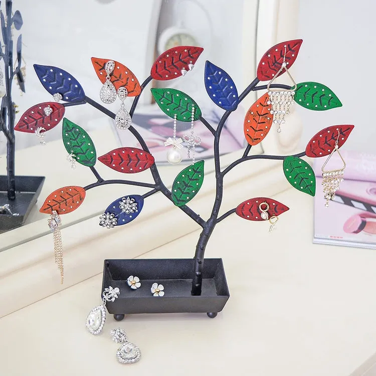 Multicolored Jewelry Tree, Earring Necklace Holder with Ring Dish Tray
