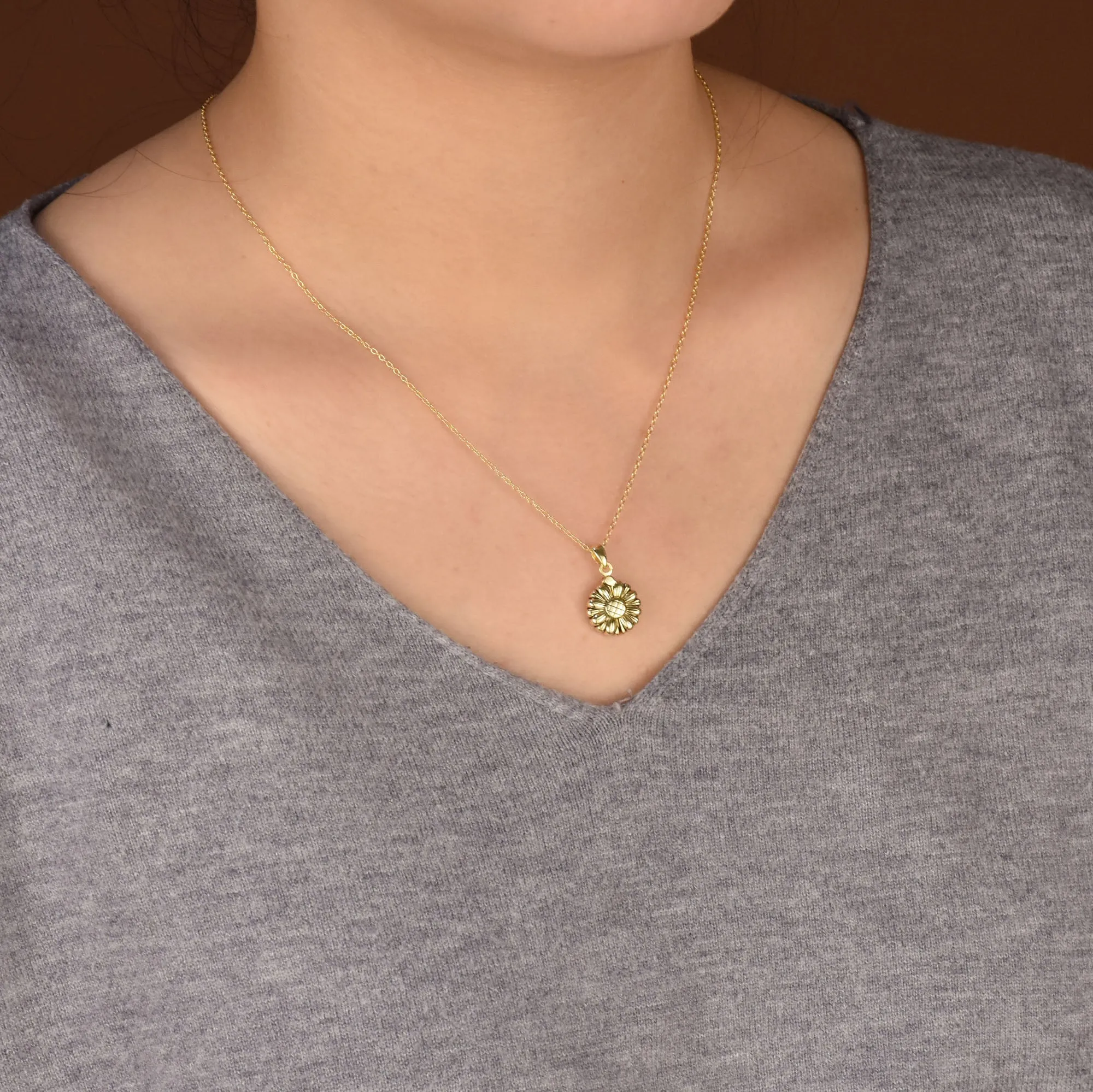 MY SUNSHINE Words Sunflower Locket Pendant Necklace Sterling Silver