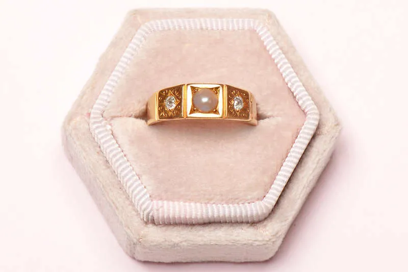 Natural Pearl Diamond Secret Locket Ring