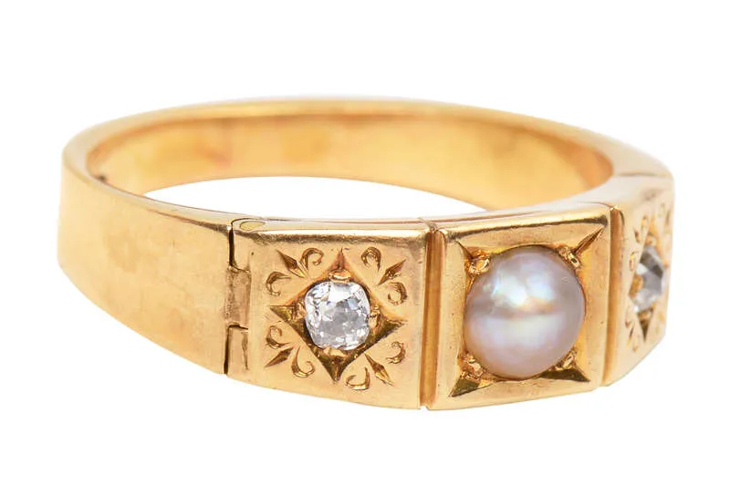 Natural Pearl Diamond Secret Locket Ring