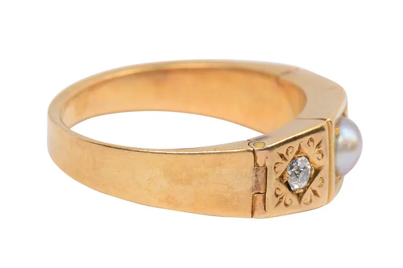 Natural Pearl Diamond Secret Locket Ring