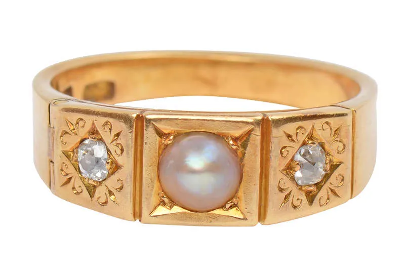 Natural Pearl Diamond Secret Locket Ring